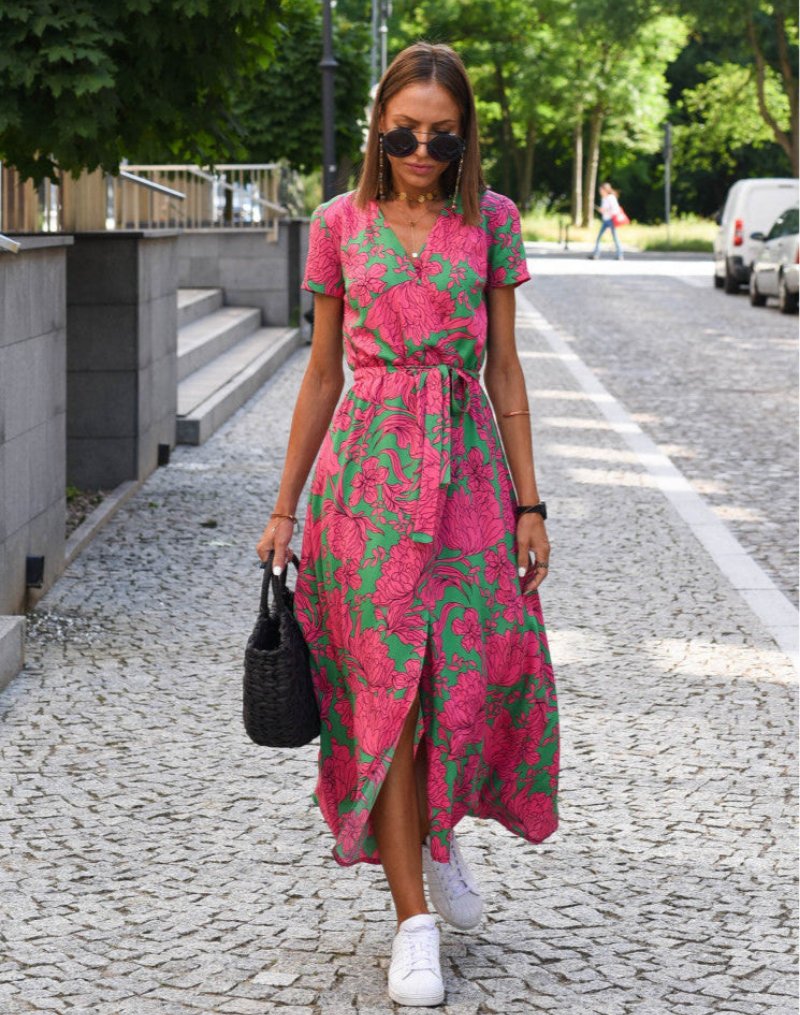 Heidi | Elegant Floral Wrap Midi Summer Dresses