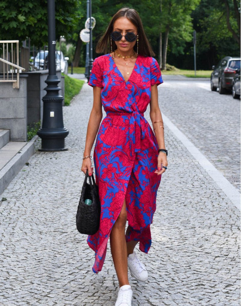 Heidi | Elegant Floral Wrap Midi Summer Dresses