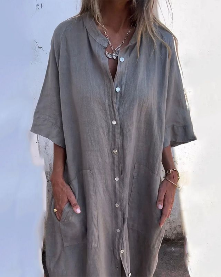 Heidi | Polished Button-Front Linen Dress with Pockets
