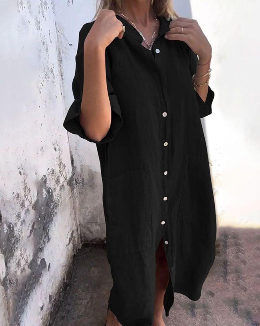 Heidi | Polished Button-Front Linen Dress with Pockets