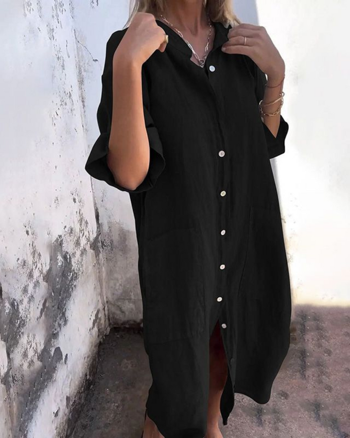 Heidi | Polished Button-Front Linen Dress with Pockets