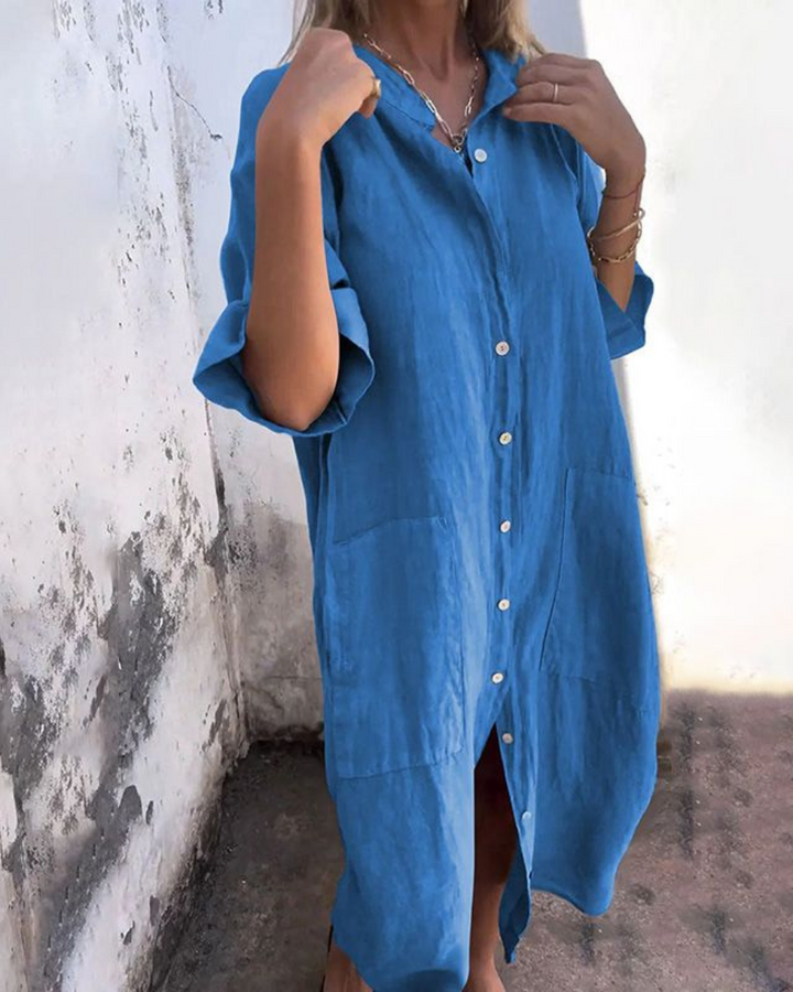 Heidi | Polished Button-Front Linen Dress with Pockets
