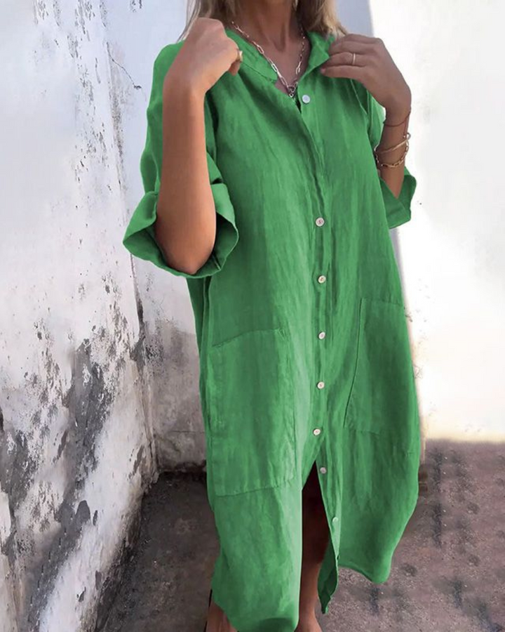 Heidi | Polished Button-Front Linen Dress with Pockets