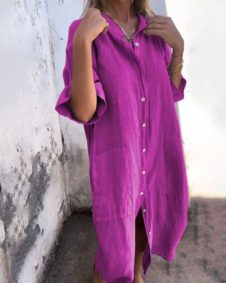 Heidi | Polished Button-Front Linen Dress with Pockets