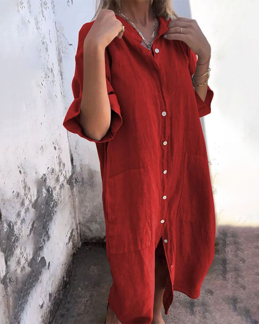 Heidi | Polished Button-Front Linen Dress with Pockets