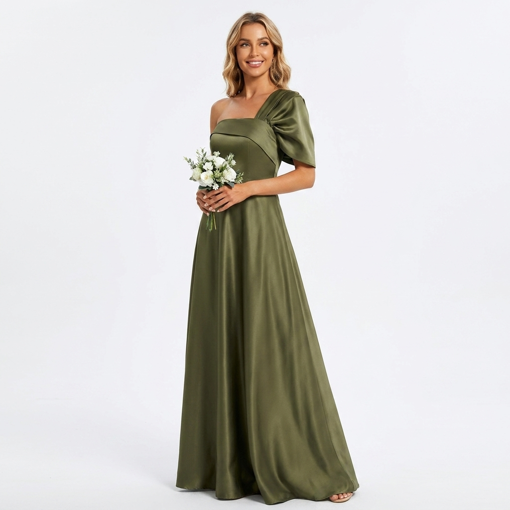Heidi | Sophisticated One Shoulder Satin Maxi Dress for Races Dresses