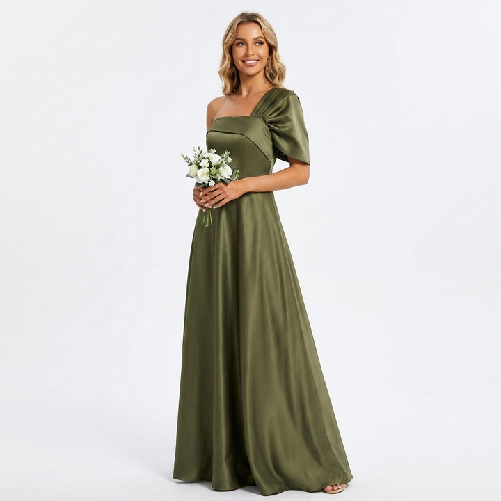Heidi | Sophisticated One Shoulder Satin Maxi Dress for Races Dresses