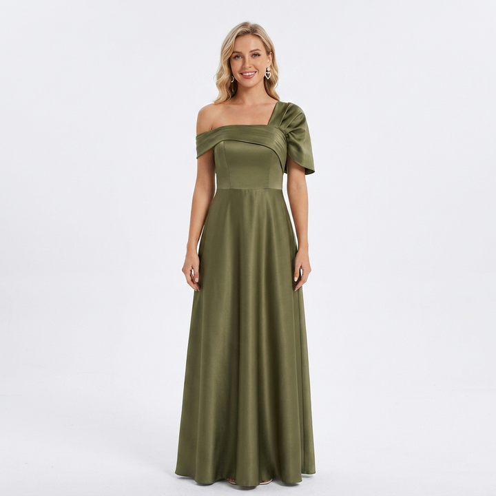 Heidi | Sophisticated One Shoulder Satin Maxi Dress for Races Dresses