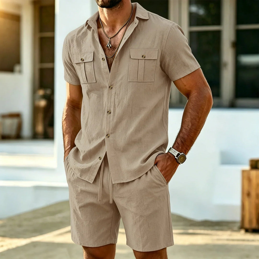 Hunter | Classic Linen Shirt and Linen Shorts Two-Piece Set