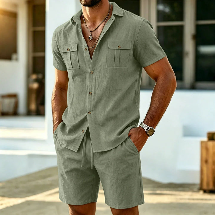 Hunter | Classic Linen Shirt and Linen Shorts Two-Piece Set