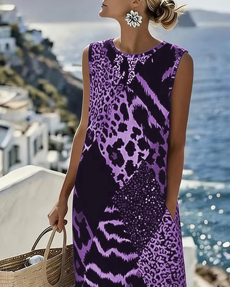 Imogen | Chic Sleeveless Leopard Print Midi Summer Dresses