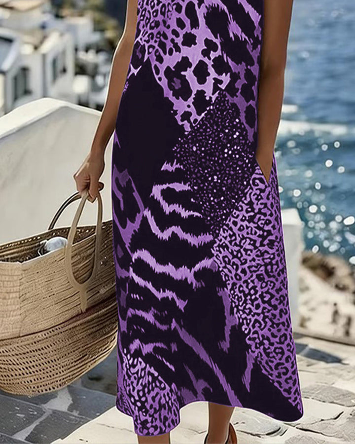 Imogen | Chic Sleeveless Leopard Print Midi Summer Dresses