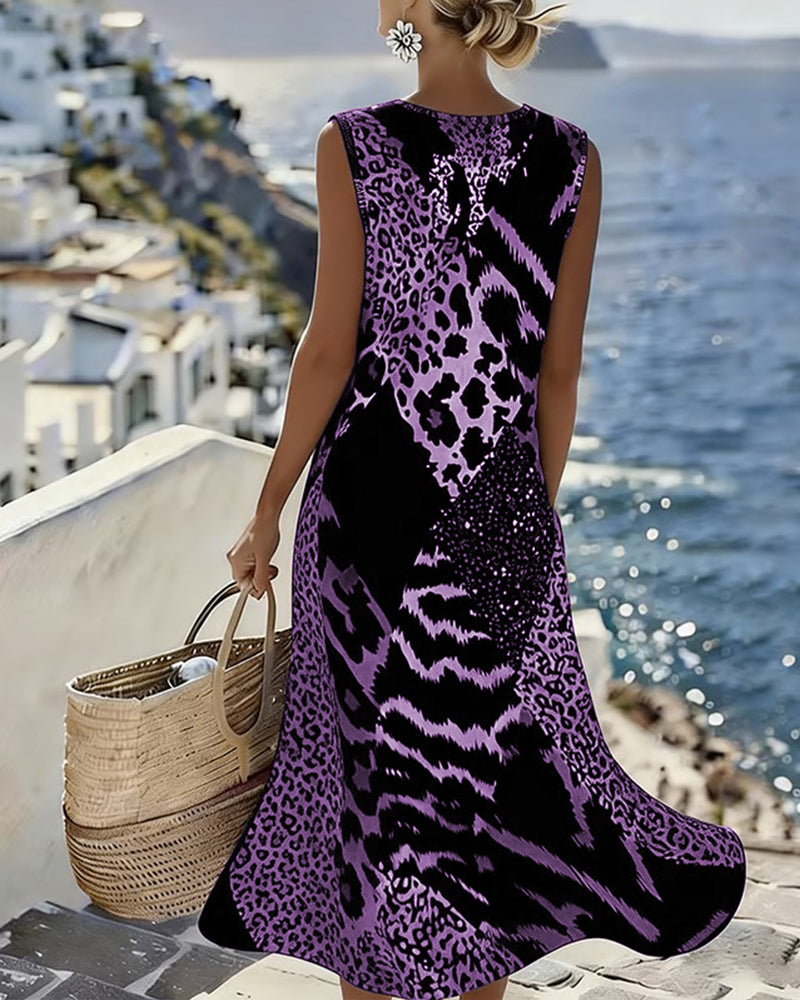Imogen | Chic Sleeveless Leopard Print Midi Summer Dresses