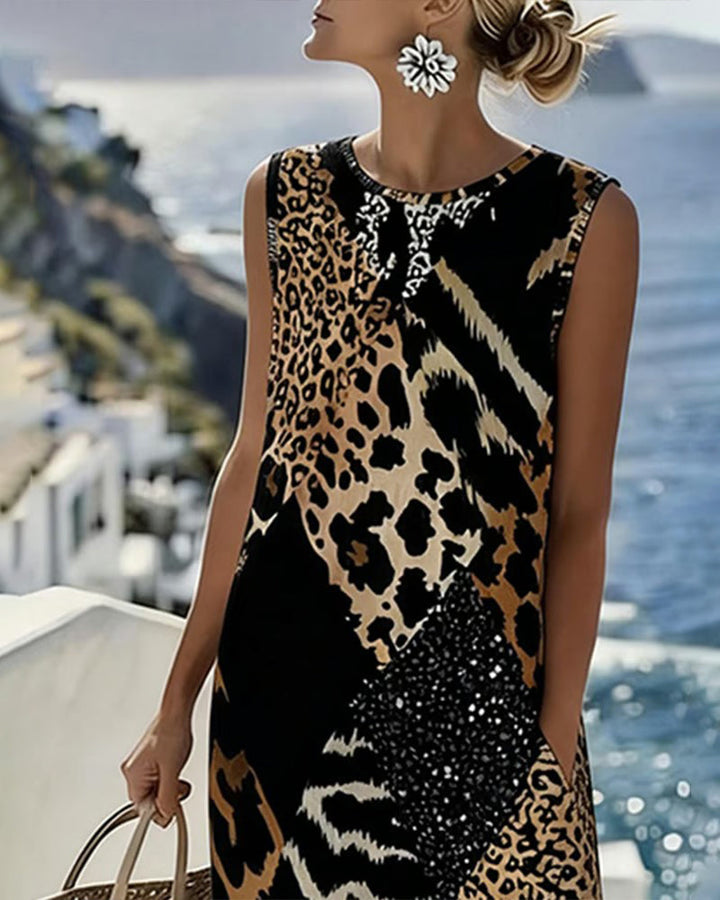 Imogen | Chic Sleeveless Leopard Print Midi Summer Dresses