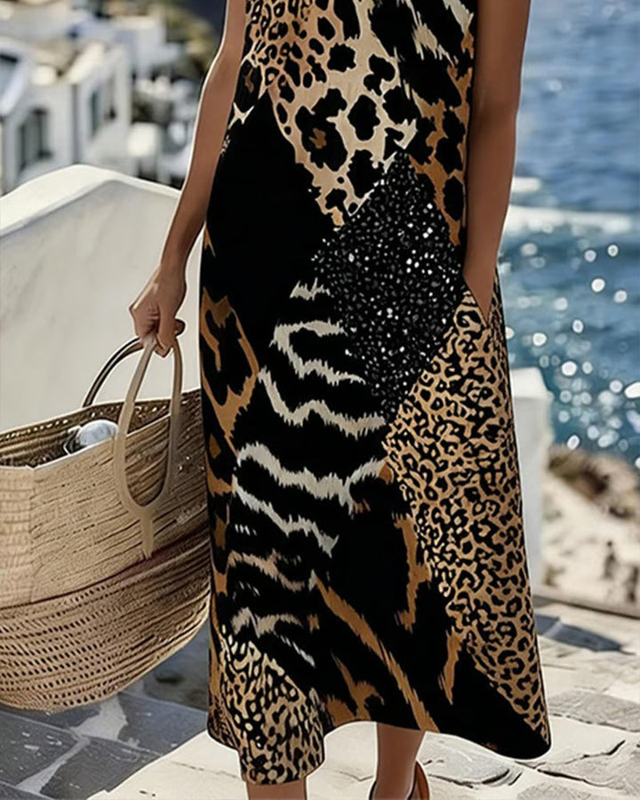 Imogen | Chic Sleeveless Leopard Print Midi Summer Dresses