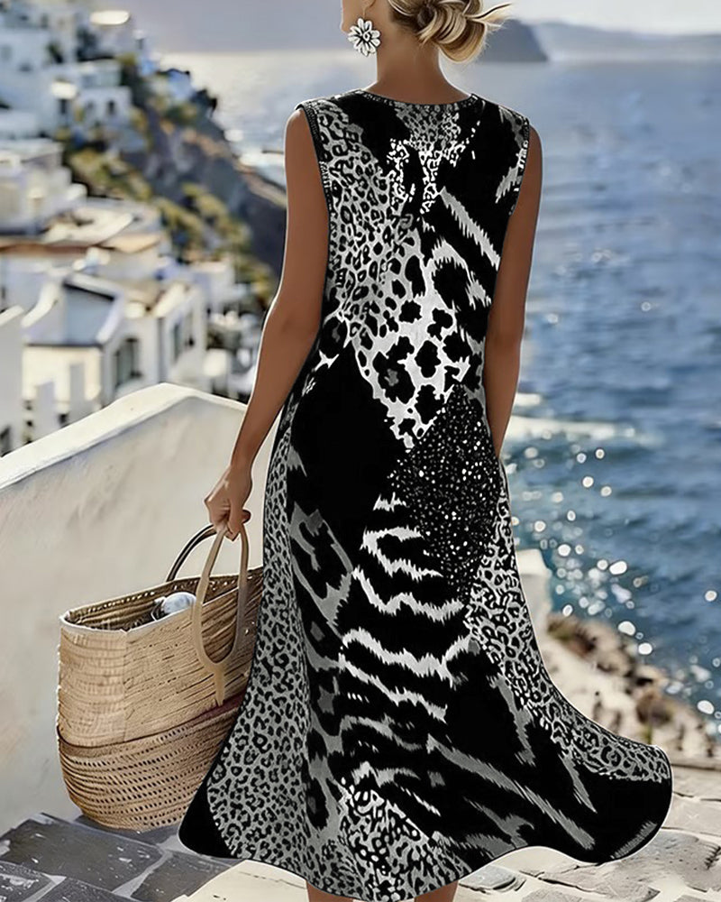 Imogen | Chic Sleeveless Leopard Print Midi Summer Dresses