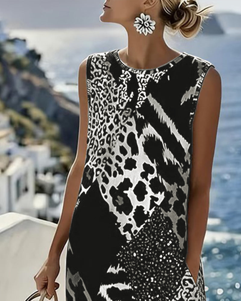 Imogen | Chic Sleeveless Leopard Print Midi Summer Dresses
