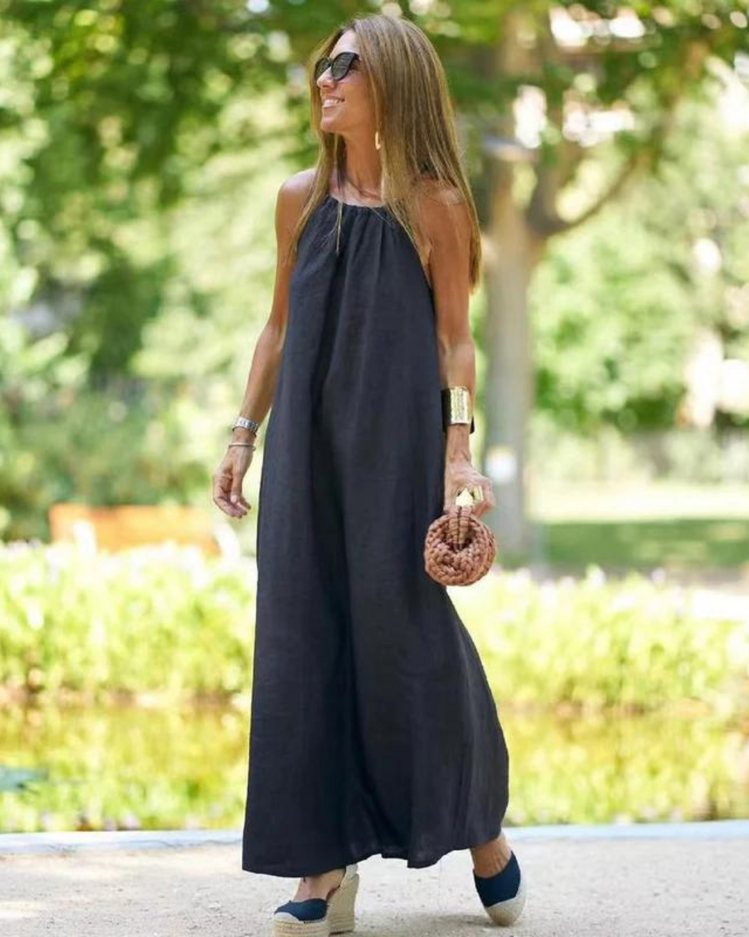 Imogen | Graceful Halter Neck Linen Dress with Side Slit
