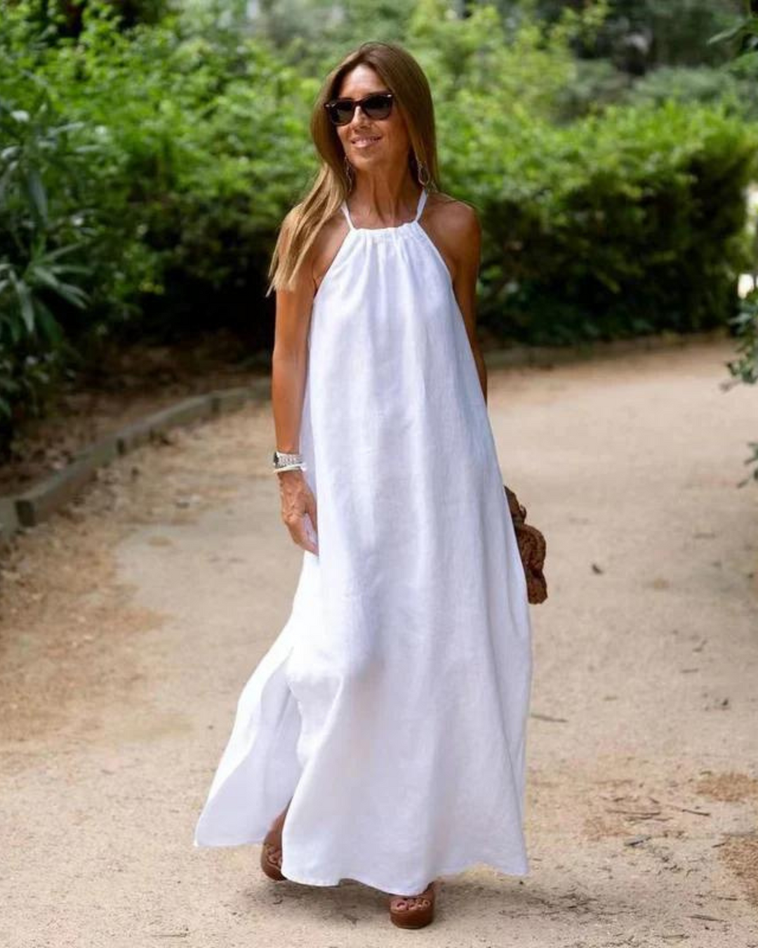 Imogen | Graceful Halter Neck Linen Dress with Side Slit