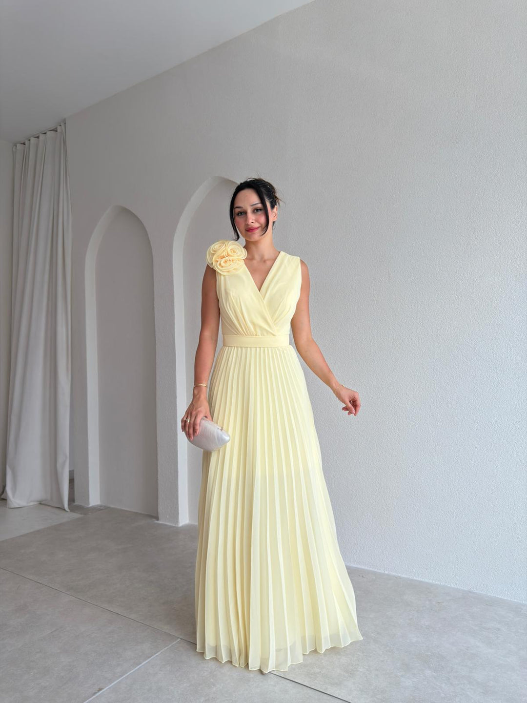 Imogen | Graceful Pleated Floral Appliqué Cocktail Dress