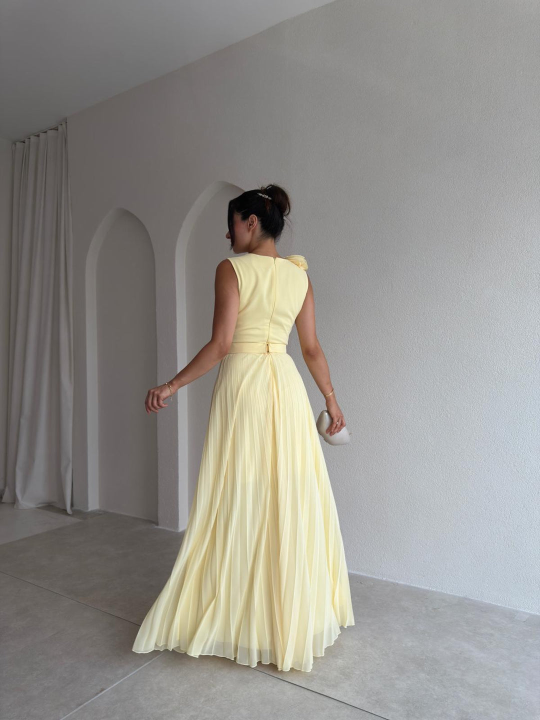 Imogen | Graceful Pleated Floral Appliqué Cocktail Dress