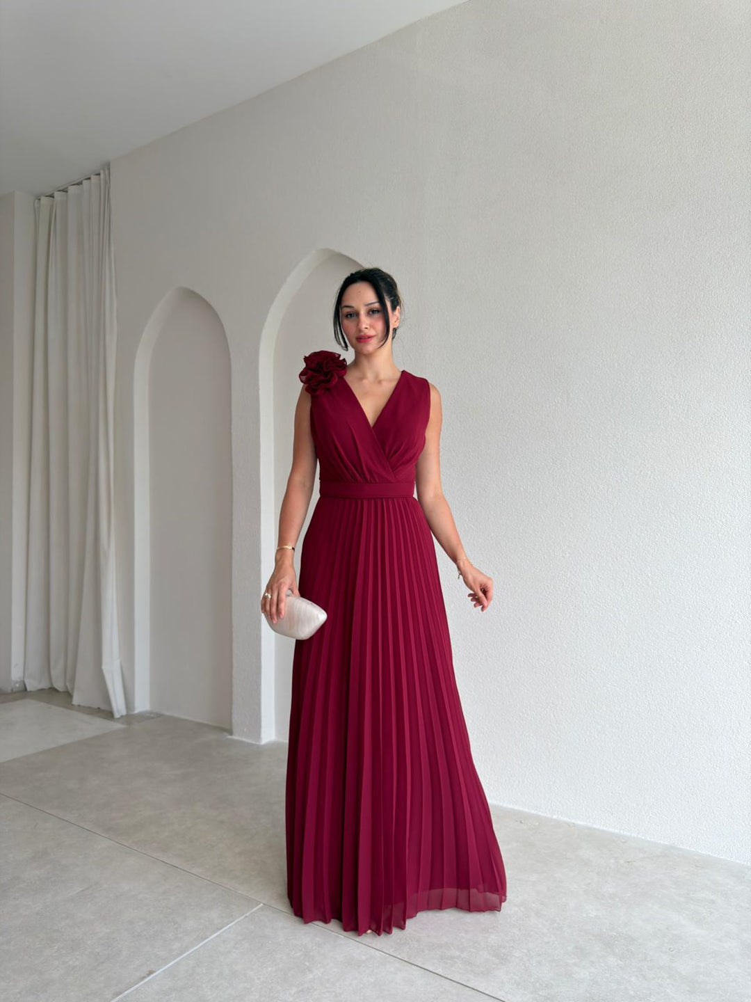 Imogen | Graceful Pleated Floral Appliqué Cocktail Dress