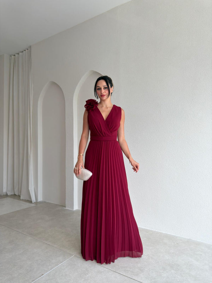 Imogen | Graceful Pleated Floral Appliqué Cocktail Dress