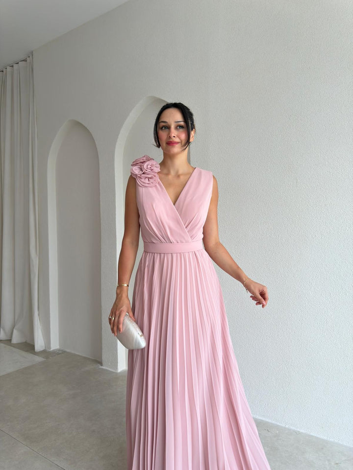 Imogen | Graceful Pleated Floral Appliqué Cocktail Dress