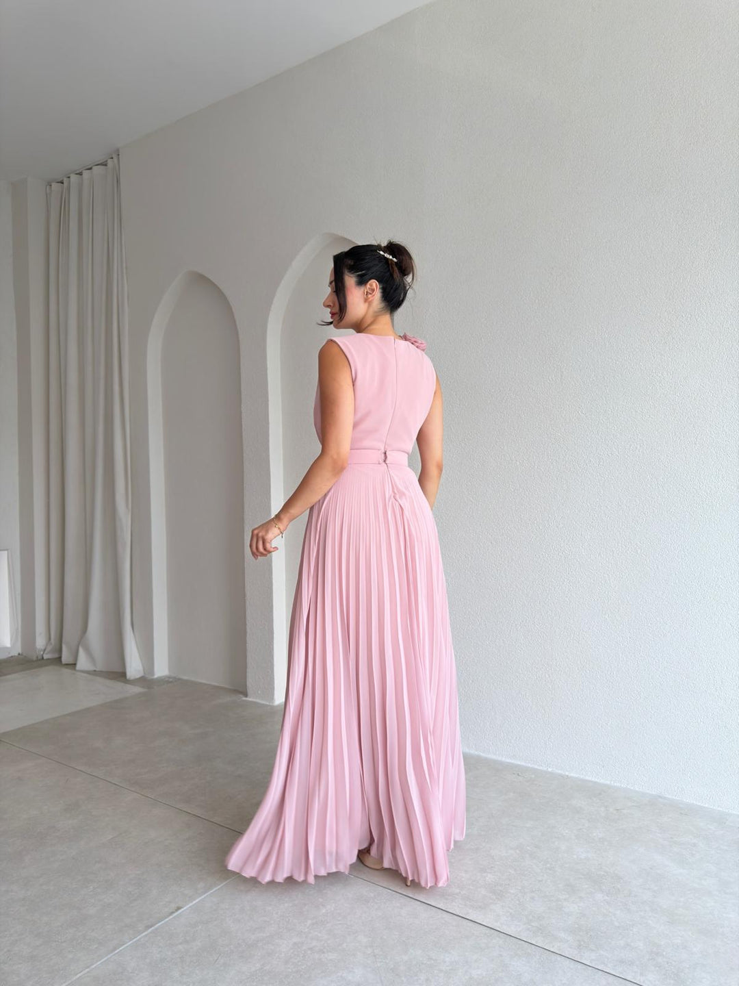Imogen | Graceful Pleated Floral Appliqué Cocktail Dress
