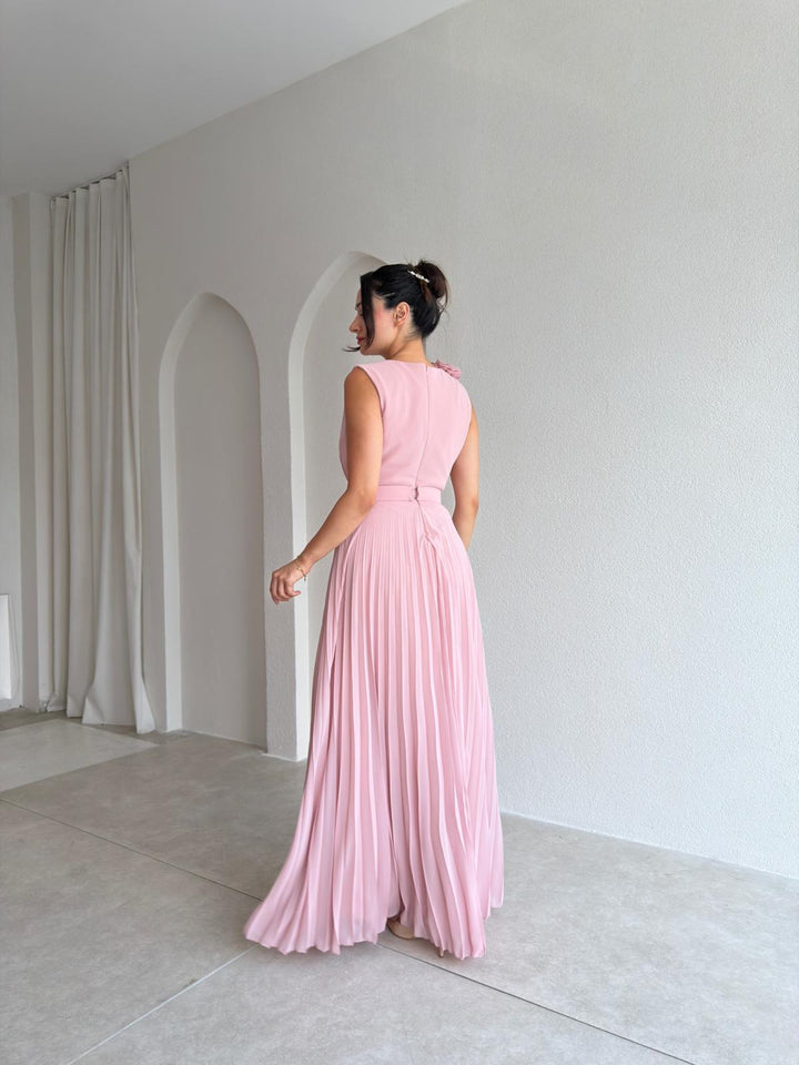 Imogen | Graceful Pleated Floral Appliqué Cocktail Dress