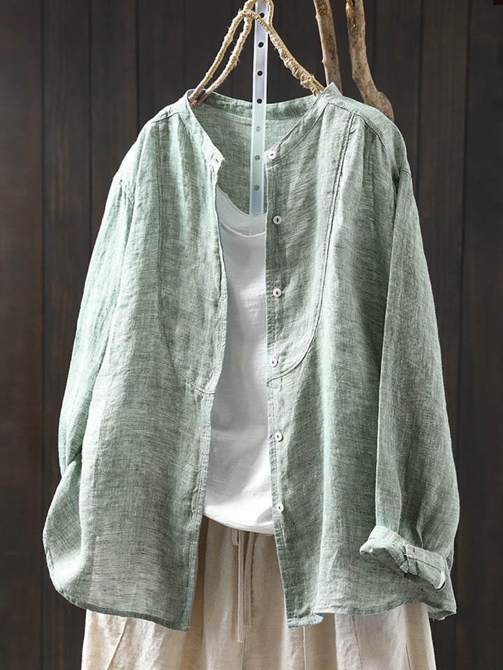Imogen | Plus Size Stand Collar Linen Shirt