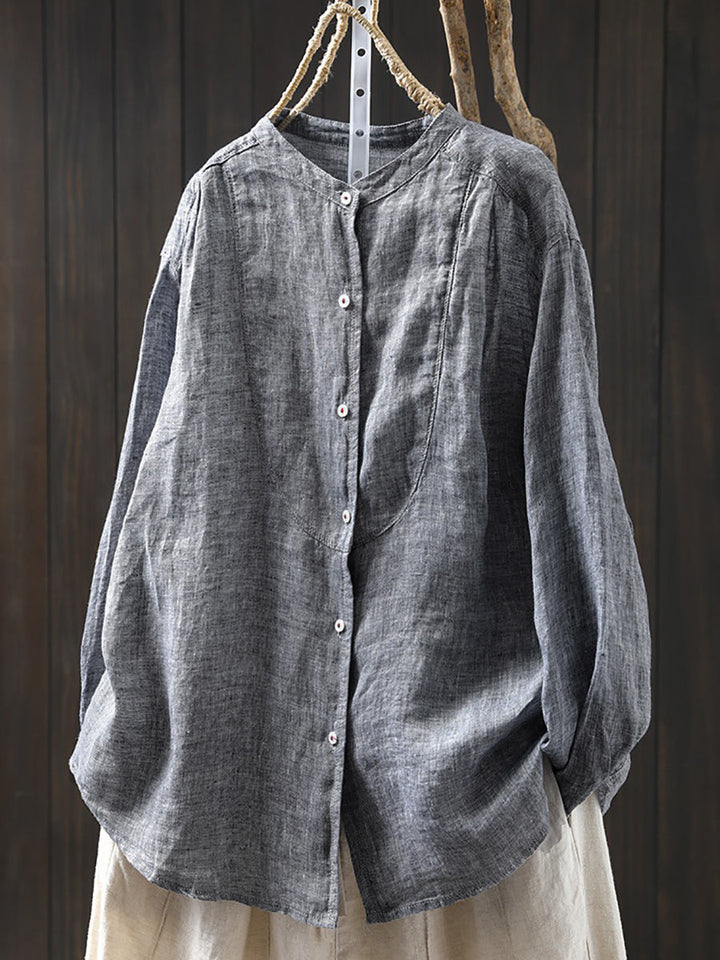 Imogen | Plus Size Stand Collar Linen Shirt