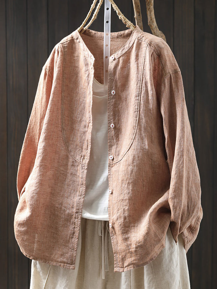 Imogen | Plus Size Stand Collar Linen Shirt