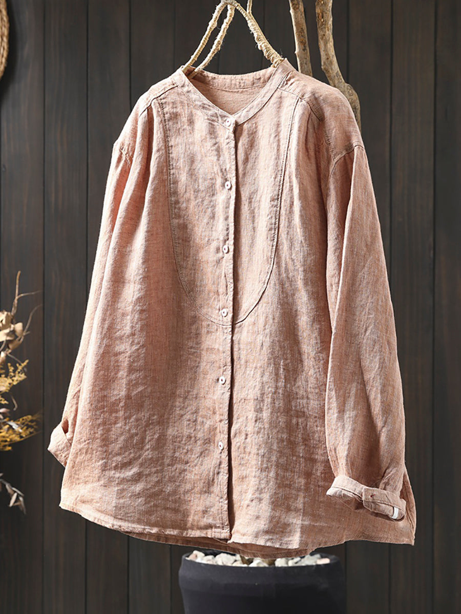 Imogen | Plus Size Stand Collar Linen Shirt