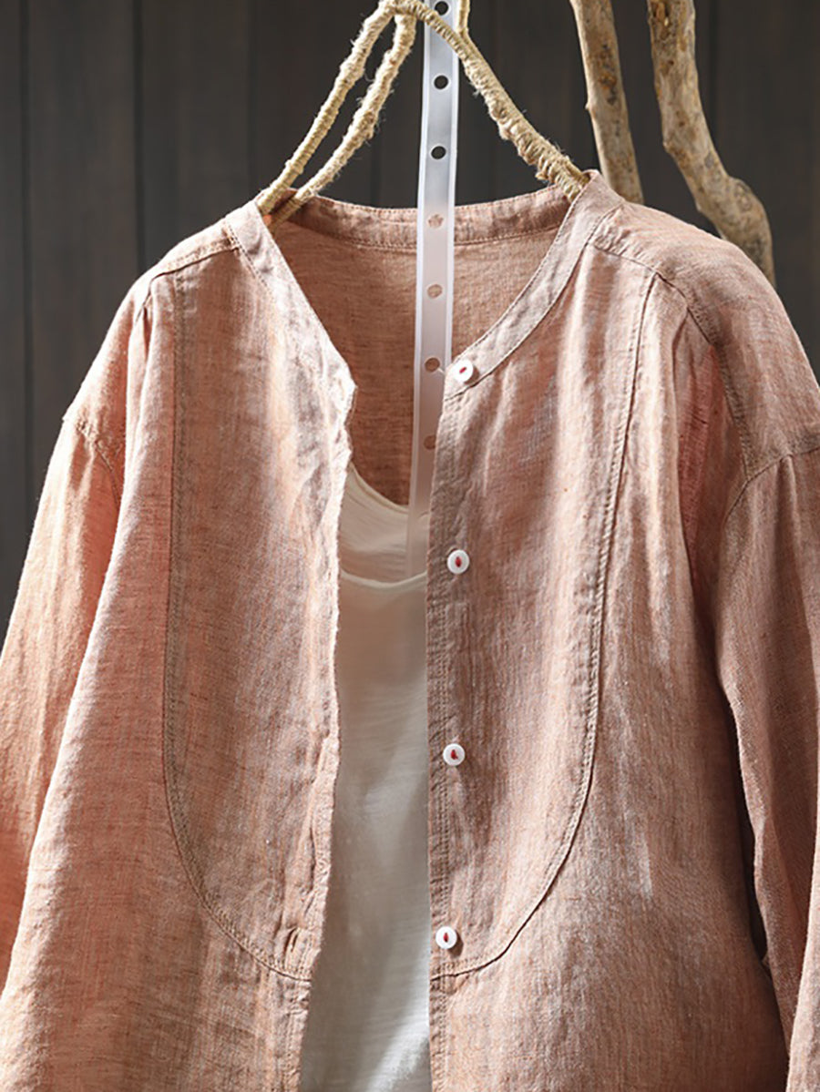 Imogen | Plus Size Stand Collar Linen Shirt