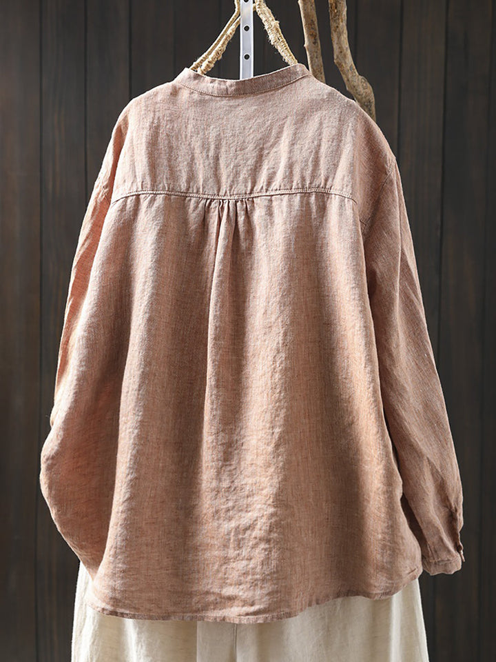 Imogen | Plus Size Stand Collar Linen Shirt