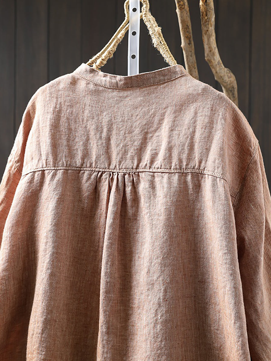 Imogen | Plus Size Stand Collar Linen Shirt