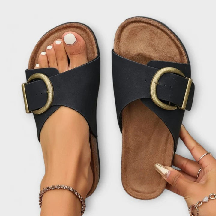 Imogen | Polished Buckle Orthopedic Slide Sandals