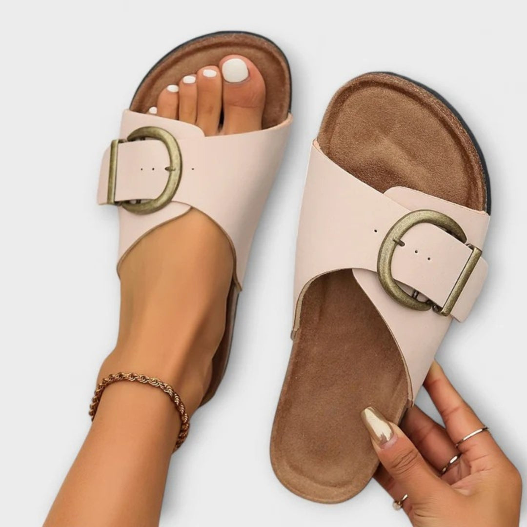 Imogen | Polished Buckle Orthopedic Slide Sandals