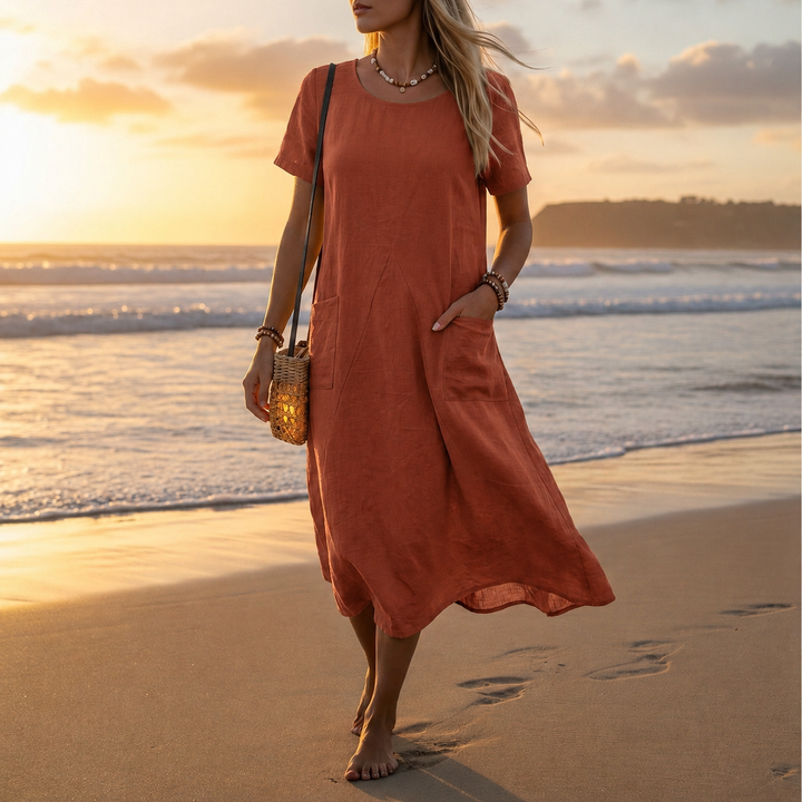Imogen | Timeless Short Sleeve A-Line Pocket Midi Dress