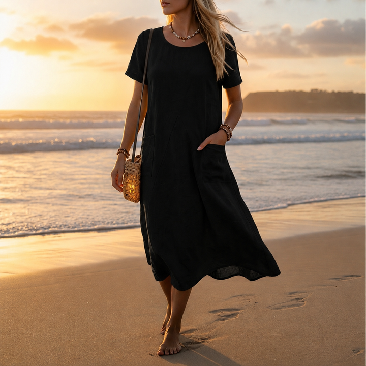 Imogen | Timeless Short Sleeve A-Line Pocket Midi Dress