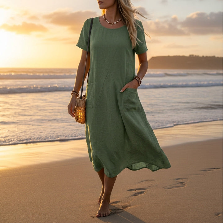 Imogen | Timeless Short Sleeve A-Line Pocket Midi Dress