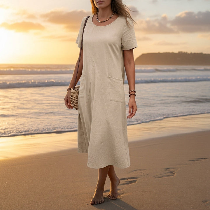Imogen | Timeless Short Sleeve A-Line Pocket Midi Dress