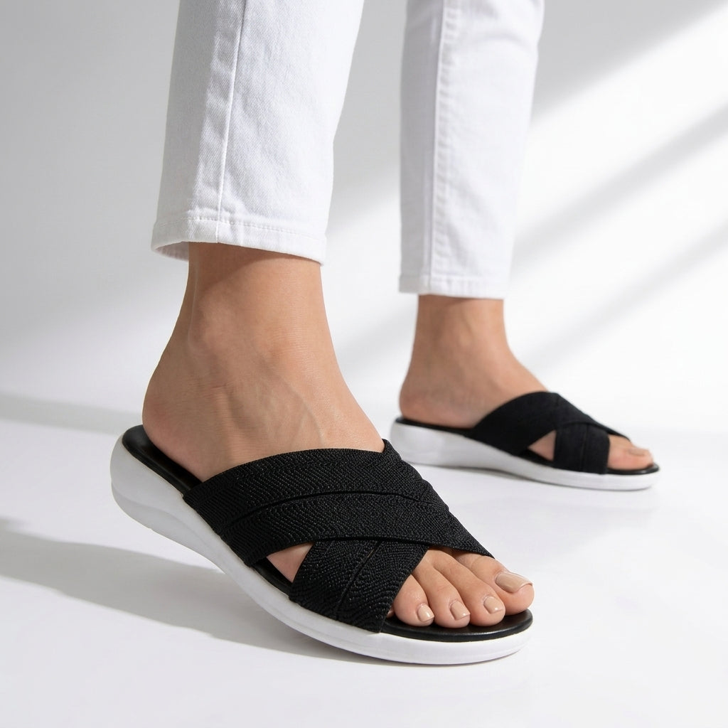 Imogen | Woven Cross Strap Flat Sandals