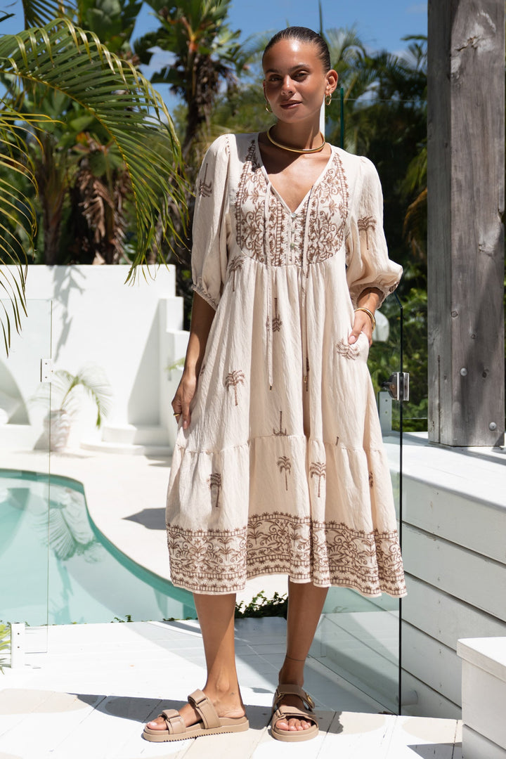 Isabella | Chic Embroidered Tiered Midi Boho Dress