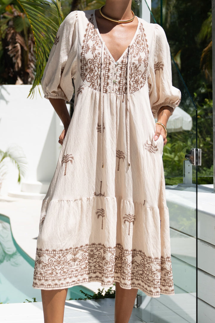 Isabella | Chic Embroidered Tiered Midi Boho Dress