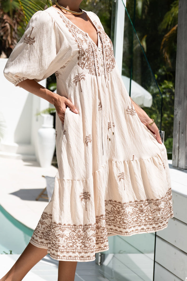 Isabella | Chic Embroidered Tiered Midi Boho Dress