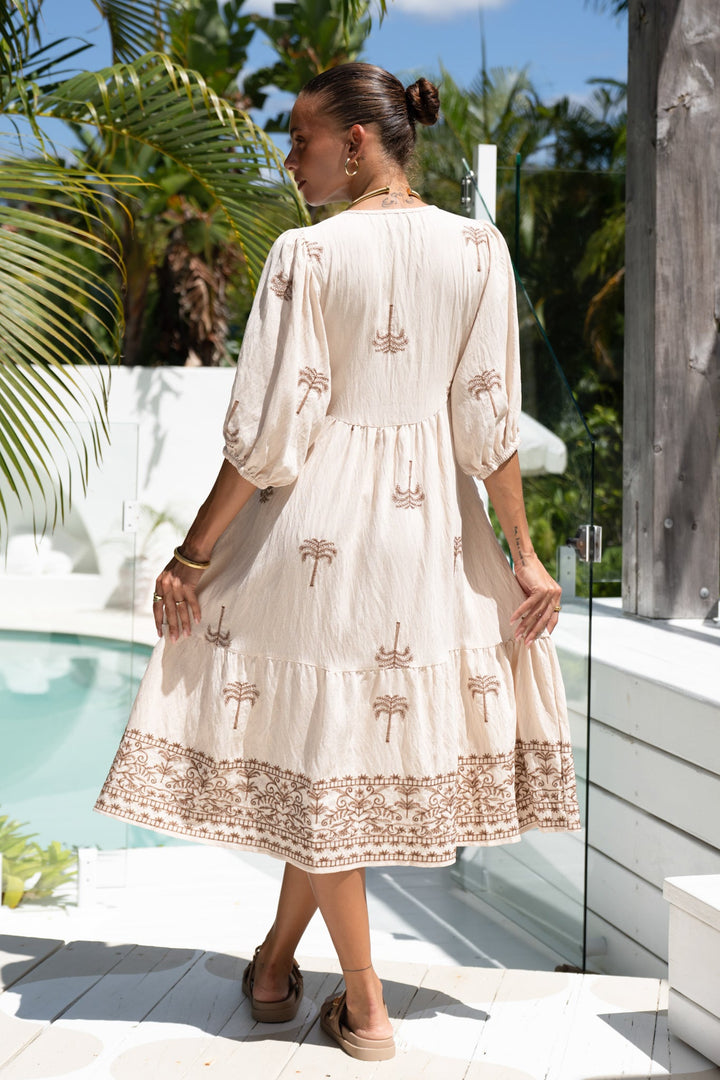 Isabella | Chic Embroidered Tiered Midi Boho Dress