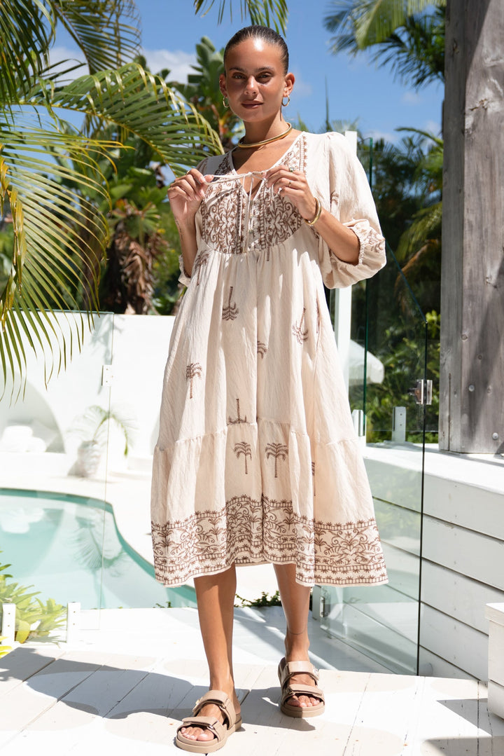 Isabella | Chic Embroidered Tiered Midi Boho Dress