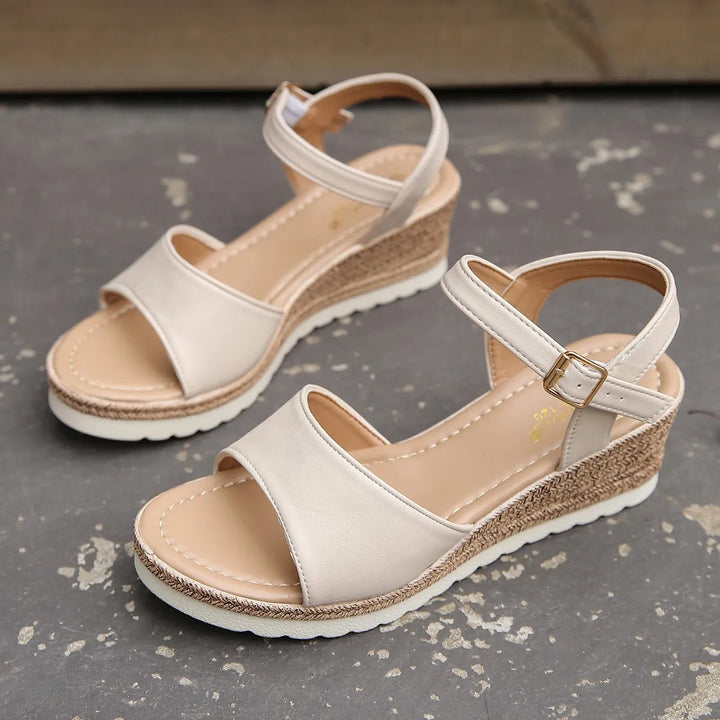Isabella | Chic Open Toe Ankle Strap Platform Wedges
